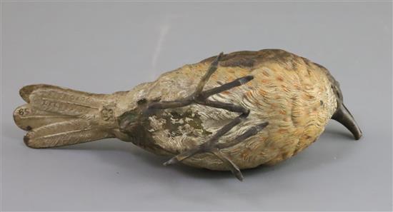 A Franz Bergman cold plated bronze model of a bird, 6in.